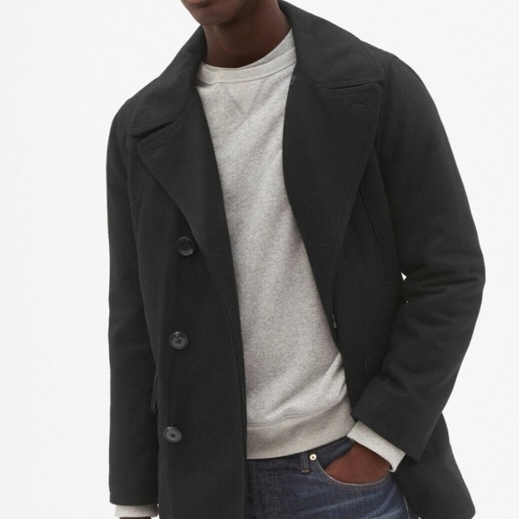 GAP men's black wool blend peacoat size XL - Picture 1 of 13